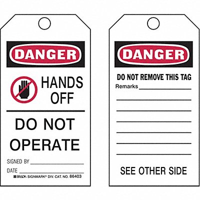 BRADY 87001 Danger Tag 5-3/4 x 3 In ISO 9001 PK25