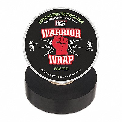 WARRIORWRAP WW716 Electrical Tape Vinyl 7 mil Black