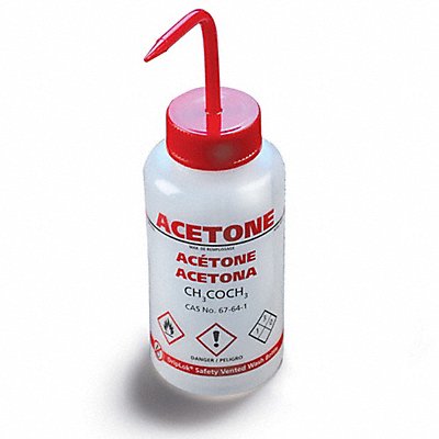 GLOBE SCIENTIFIC WGW537VTMLGHS Wash Bottle Acetone 500mL PK5