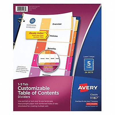 AVERY 11167 Table Asst Dividers 5Tab 24Sets PK24