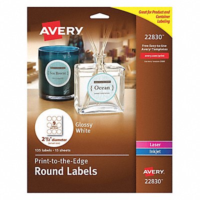 AVERY 22830 Round Labels 2-1/2 Dia GlossWhite PK90