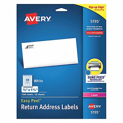 AVERY 5195 Return Address Labels 30Up White PK1500