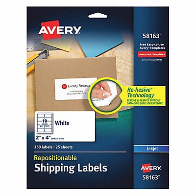 AVERY 58163 Mailing Labels 10Up White PK25