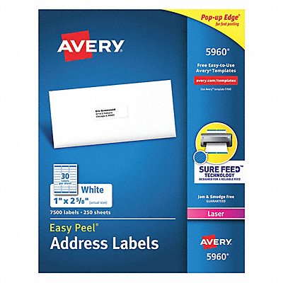 AVERY 5960 Address Labels 1x2.625 30/Sh PK7500