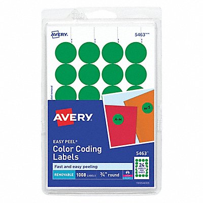 AVERY 5463 Label 0.75 Round Green PK1008