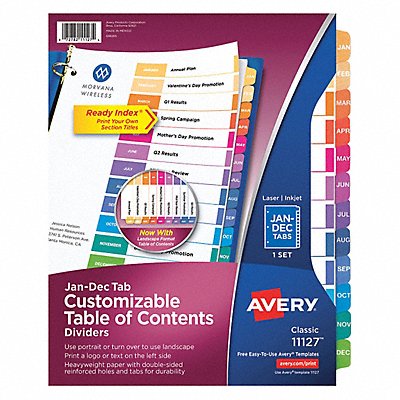 AVERY 11127 Index BinderLtr Jan-Dec Assorted PK12