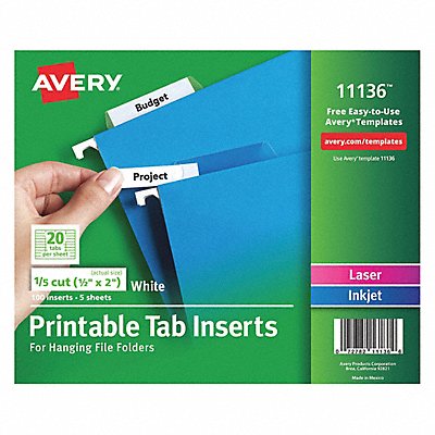 GRAINGER 11136 Insert 1/5Cut F/Tabs PK100