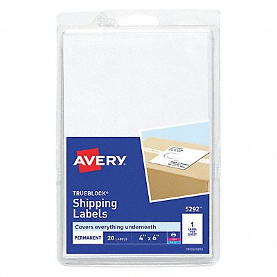 AVERY 5292 Label 4 X6 TrueBlock White PK20