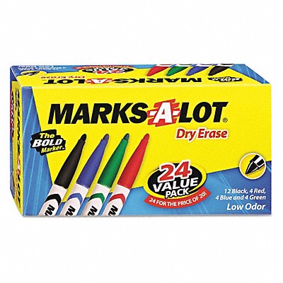 MARKS-A-LOT 29860 Pen Dry Erase Markers Assorted PK24