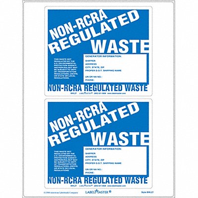 LABELMASTER BWLZ7 Lasr Non-RCRA Regulated Waste Label PK25