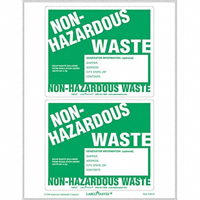 LABELMASTER GWLZ7 Laser Non-Hazardous Waste Label PK25