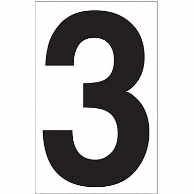 LABELMASTER NUMBER3W White Vinyl 3.5 Numeral 3 DOT PK50