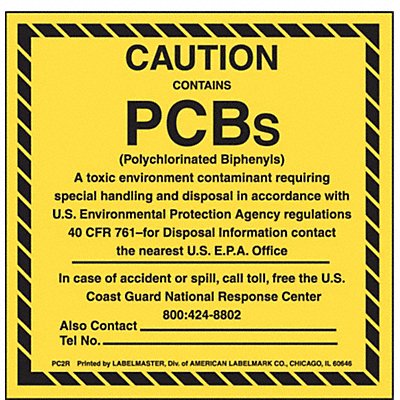 LABELMASTER PC6R Caution Contains PCBs Label 6 x6 PK50