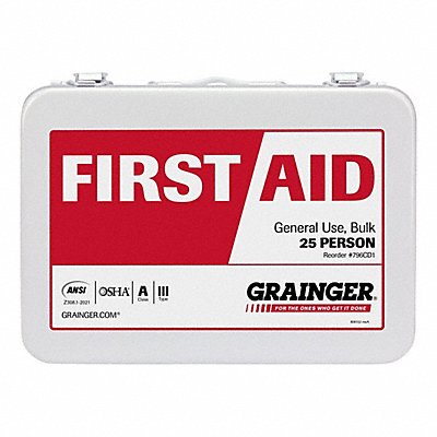 GRAINGER 52006021 First Aid Kit + Housing 142pcs 2 3/8x6 WHT