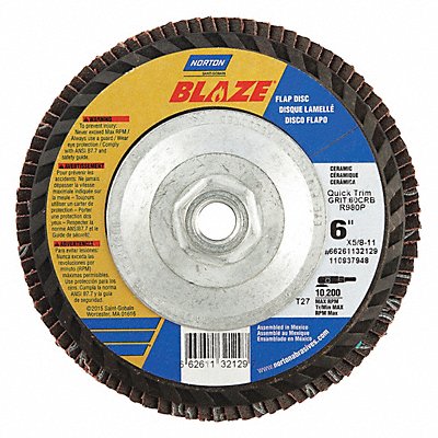 NORTON 66261132129 J5402 Fiber Disc 6 in Dia 5/8in Arbor 60 Grit