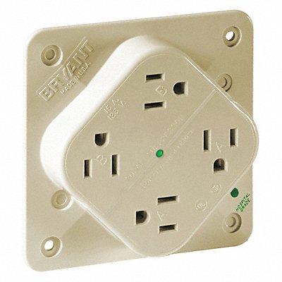 GRAINGER 1254HSIA Receptacle Ivory Quad Outlet 15A 2 Poles