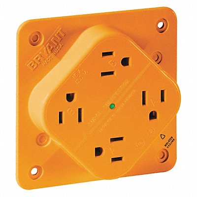 GRAINGER 1254IGO Receptacle Orange Quad Outlet 15A 125VAC