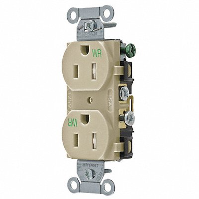 GRAINGER CBRS15IWRTR Receptacle Ivory 15 A 2P3W Back Side 1PK