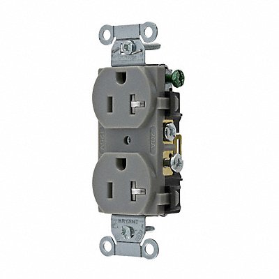 GRAINGER CBRS20GRYWRTR Receptacle Gry 20A 3 Wires Tamper Resist