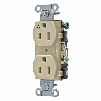 GRAINGER CR15IGI Receptacle Ivory 15 A 2P3W Back Side 1PK