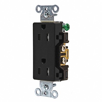 GRAINGER DRS15BLKTR Receptacle Blk 15A Tamper Resist. 125VAC
