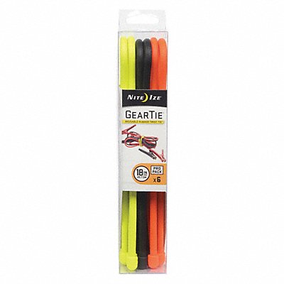 NITE IZE GTPP18A1R8 Gear Tie 18 in Black Orange Yellow PK6