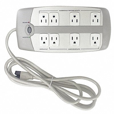 POWER FIRST 52NY64 Surge Protector Outlet Strip 8 ft Grey