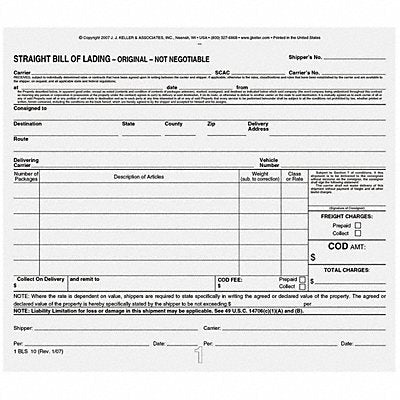 JJ KELLER 403 Bill of Lading Forms 3-Part Carbon PK25