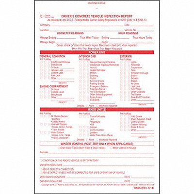 JJ KELLER 10605 Concrete Vehicle Inspection Report