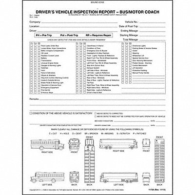 JJ KELLER 11726 Motor Coach Vehicle Inspection Report