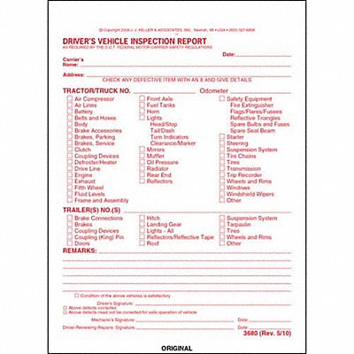 JJ KELLER 3680 Detailed Vehicle Inspection Report PK250