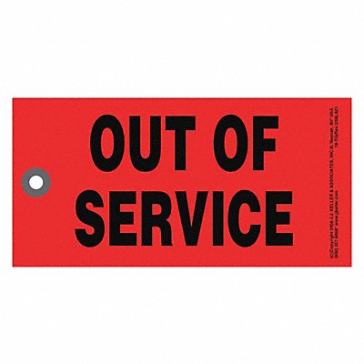 JJ KELLER 13352 Out of Service Tag Rectangle 6-1/4 PK50