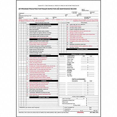 JJ KELLER 2517 CA Truck/Trailer Inspection Report PK10