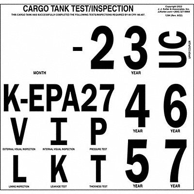 JJ KELLER 1294 Cargo Tank Inspection Markings PK10