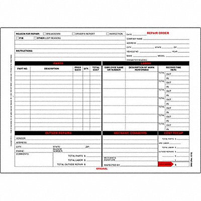 JJ KELLER 3666 Garage Repair Order Form PK10