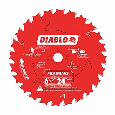 DIABLO D0624X Circular Saw Blade 6 1/2 in 24 Teeth