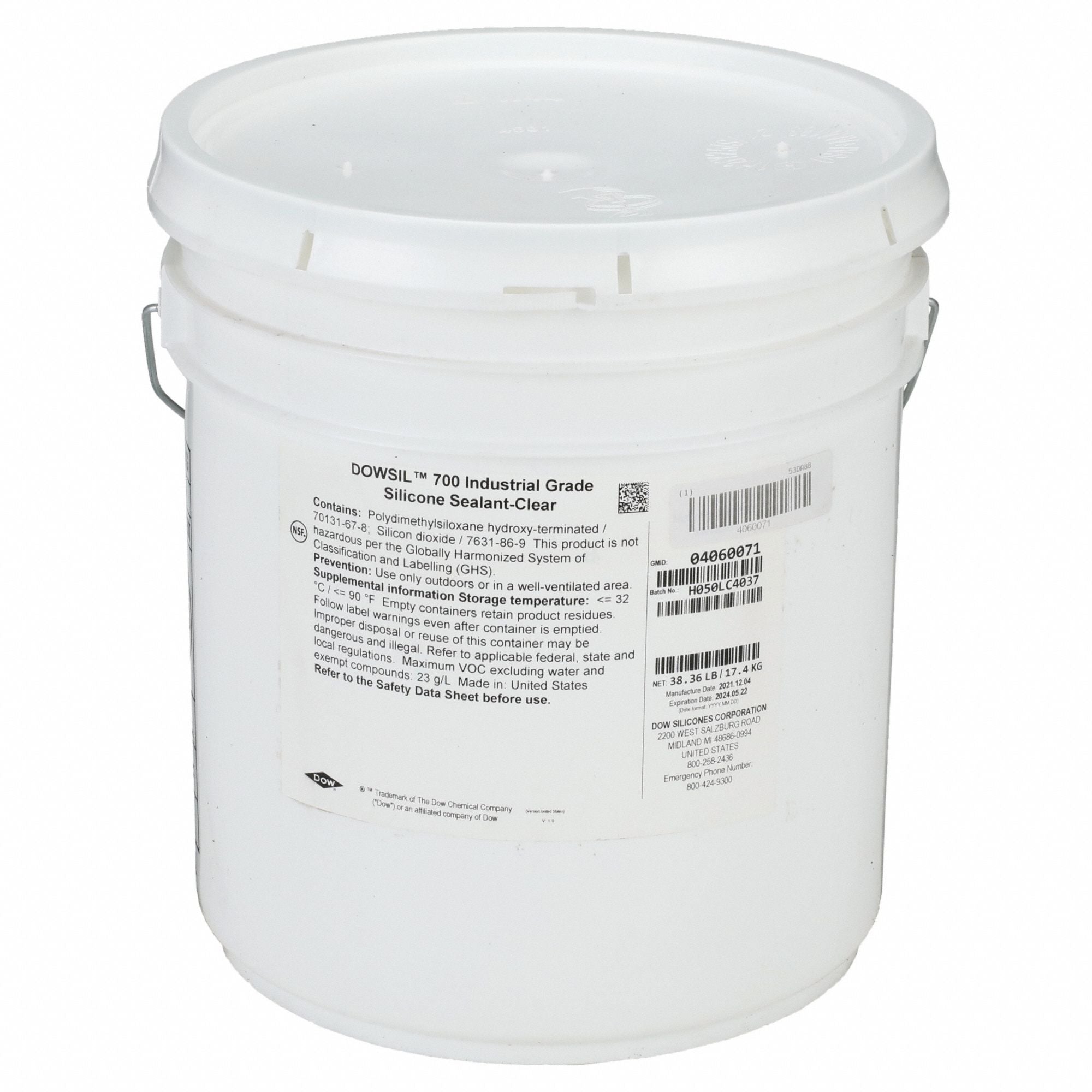 DOW CORNING 4060071 Sealant Silicone Base Clear Pail