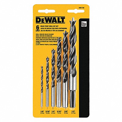 DEWALT DW1720 Brad Point Bit Set 1/8 to 1/2 6 pc.