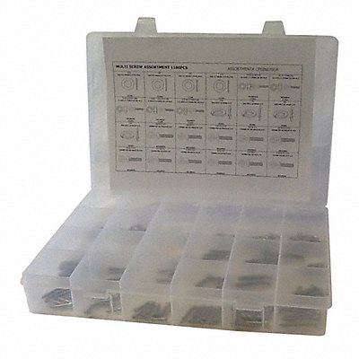 GRAINGER CPS2NE70GR Fastener Assort Phillips/Slotted 1180pcs