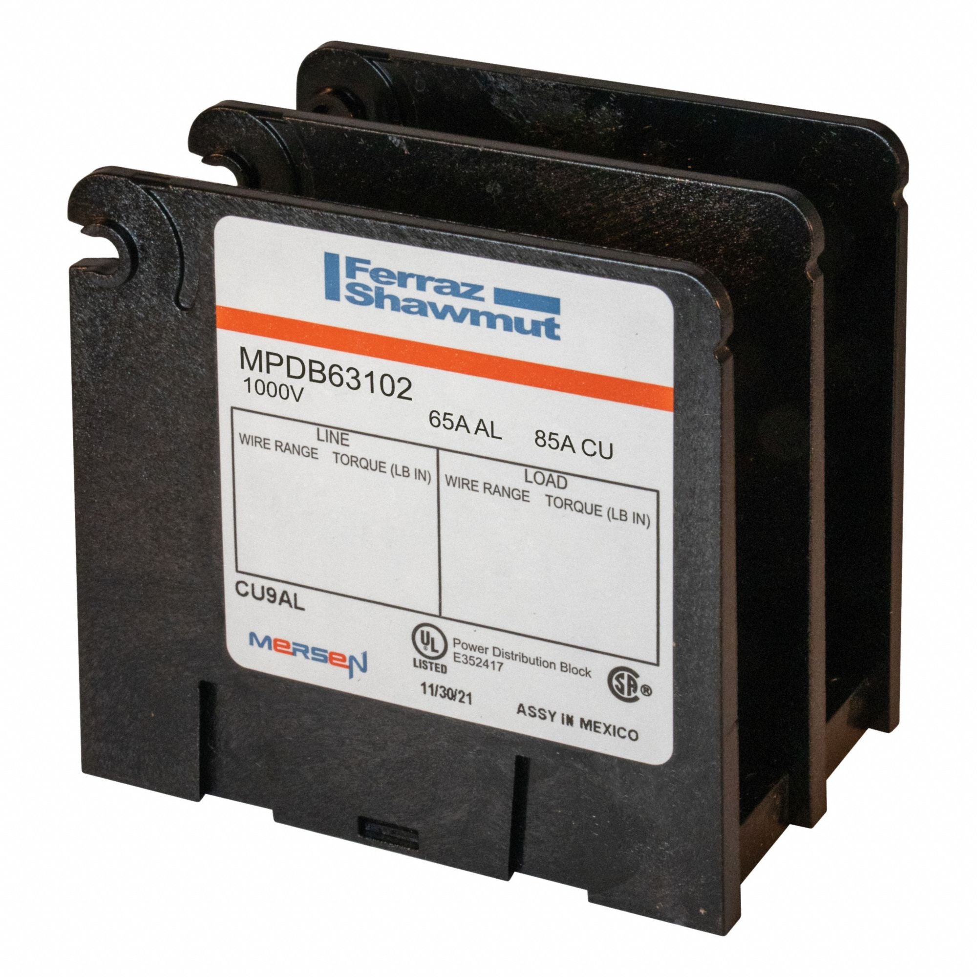 MERSEN MPDB63102 Power Dstribution Block Al Mini 85A 2P 1