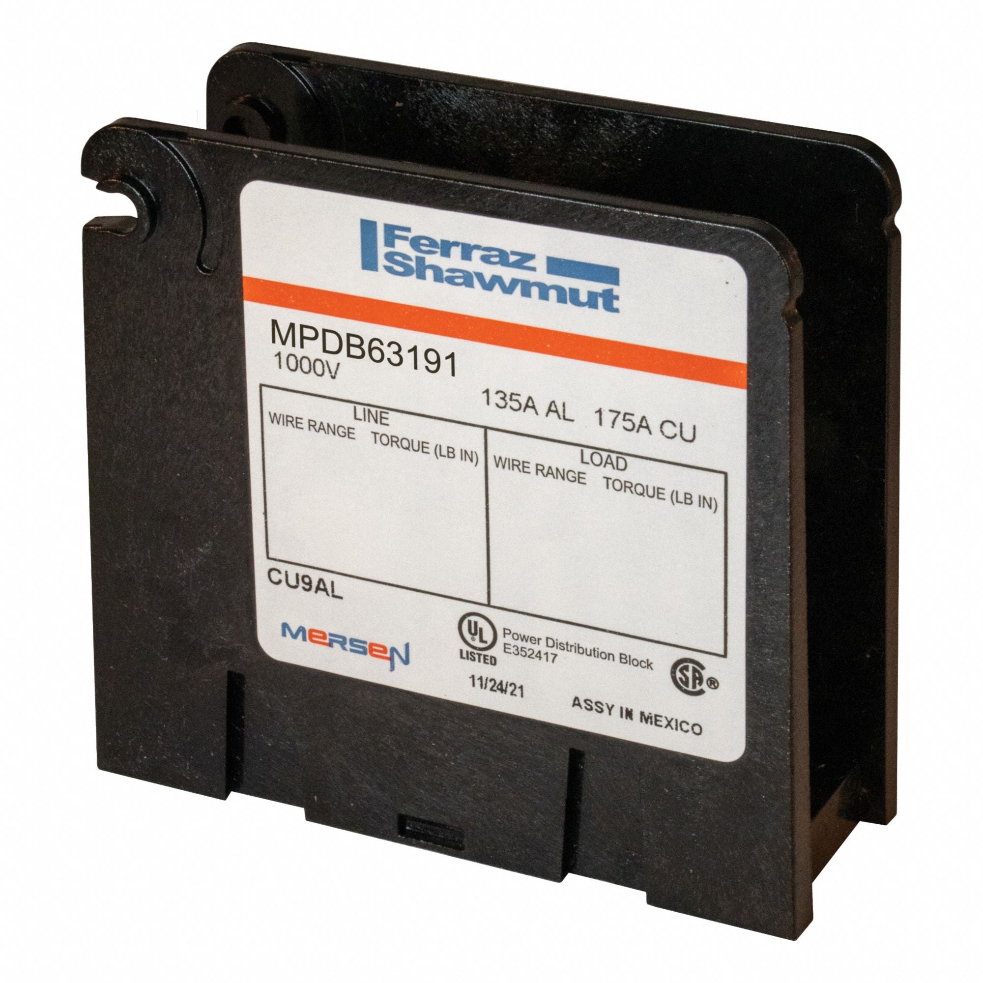 MERSEN MPDB63191 Power Dstribution Block Al Mini 175A 1P