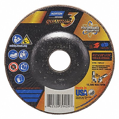 NORTON 66252839424 Cut Off Grinding Wheel 7/8 CN Unthreaded Hole