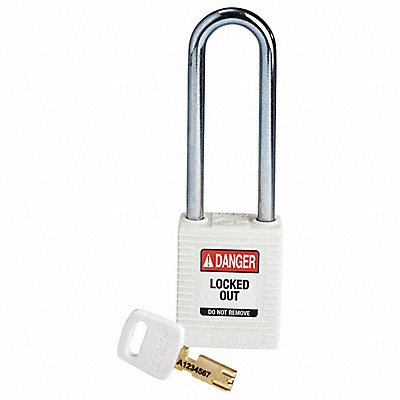 BRADY NYellowHT76STKD Lockout Padlock Nylon Wht Key Different