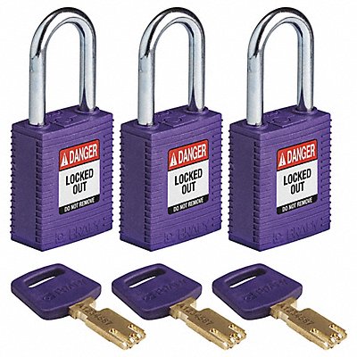 BRADY NYLPRP38STKA3PK Lockout Padlock Nylon 1/2 W Purple PK3