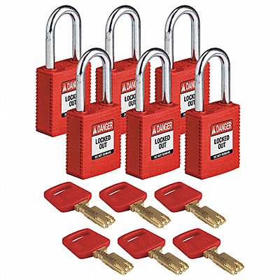 BRADY NYLRED38STKA6PK Lockout Padlock Nylon Red 1/2 W PK6