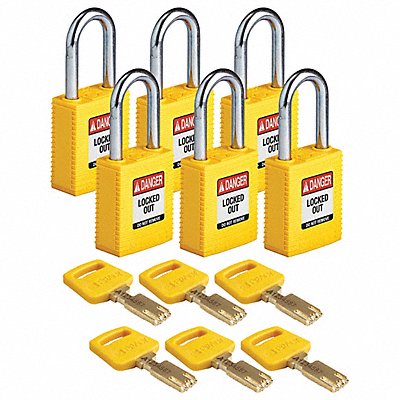BRADY NYLYellow38STKD6PK Lockout Padlock Nylon Yellow 1-13/16 H PK6