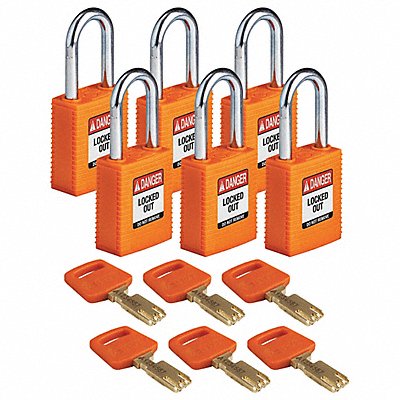 BRADY NYLORG38STKD6PK Lockout Padlock Nylon Org 1-13/16 H PK6