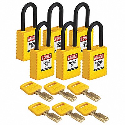 BRADY NYLYellow38PLKA6PK Lockout Padlock Nylon Body Yellow PK6