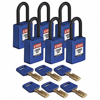 BRADY NYLBLU38PLKA6PK Lockout Padlock Nylon Body Blue PK6