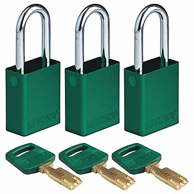 BRADY ALUGRN38STKA3PK Lockout Padlock Al Open Shackel PK3